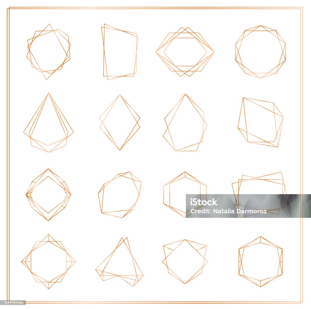 Vector illustration of gold segments frames set isolated on white background. Geometric polyhedron thin line frames collection for wedding invitation, greeting cards, logo, elements for web banner. Vector illustration of gold segments frames set isolated on white background. Geometric polyhedron thin line frames collection for wedding invitation, greeting cards, logo, elements for web banner Diamond Shaped stock vector