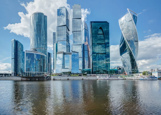 istock Skyscrapers on the river in Moscow on a summer day 1129192591