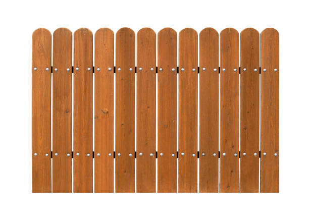 Brown wooden fence isolated on white background. Gate design element