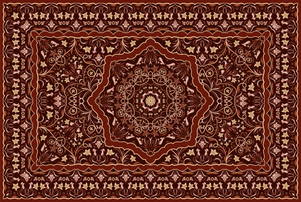 Persian colored carpet. Vintage Arabic pattern. Persian colored carpet. Rich ornament for fabric design, handmade, interior decoration, textiles. Red background. persian culture stock illustrations