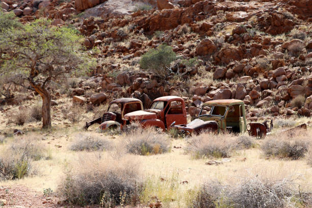 istock stone desert with car wrecks - Namibia Africa 1129206995