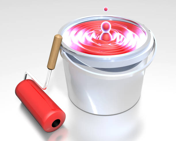 istock Bright Red Color in Paint Bucket and Roll 1129207435