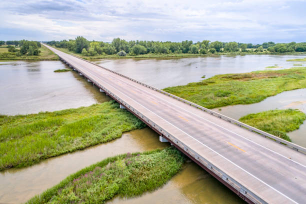 istock bridge over Platte River in Nebraska - aerial view 1129207842