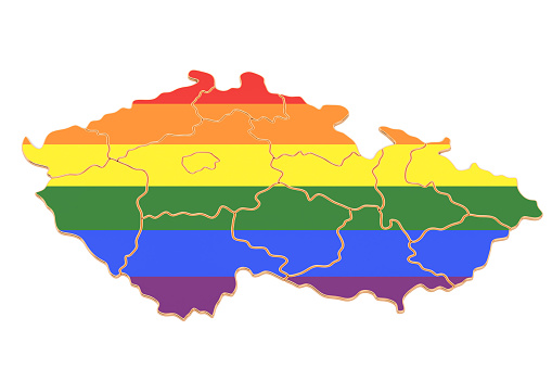 Czech Republic map with LGBT flag, 3D rendering