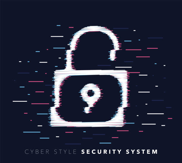 Security System Glitch Effect Vector Icon Illustration Glitch effect vector icon illustration of security system with abstract background. dark web stock illustrations