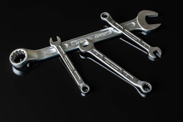 istock Screws, washers, nuts, keys for loosening and tightening 1129211178