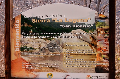 Sierra La Laguna information sign on Baja Sur, Mexico with a nice Roadrunner image to grab your attention