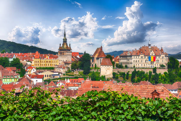 Sighisoara town Panoramic summer view over the medieval cityscape architecture in Sighisoara town, historical region of Transylvania, Romania, Europe romania stock pictures, royalty-free photos & images