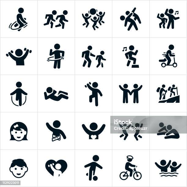 Childrens Fitness Icons Stock Illustration - Download Image Now - Icon, Child, Dancing