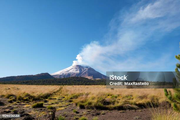 Landscape Of Volcano Popocatepetl Stock Photo - Download Image Now - Popocatepetl Volcano, Cloud - Sky, Danger