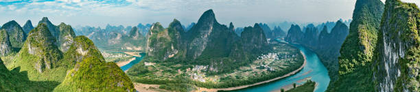 Panoramic view of Li River. Yangshuo. Guangxi Province. Panoramic view of Li River. Yangshuo. Guangxi Province. China. li river stock pictures, royalty-free photos & images
