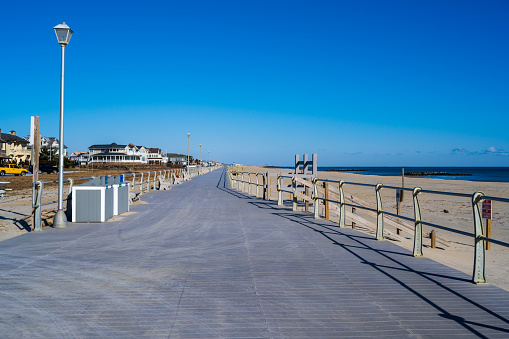 The Spring Lake Beach and Boardwalk on a cold winter morning.