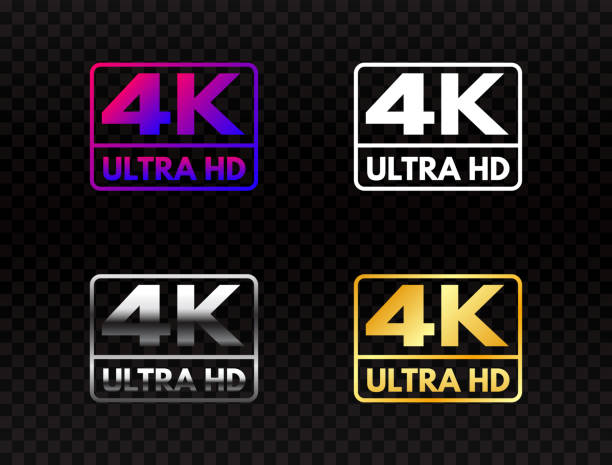 4K Ultra HD set on transparent background. High definition icon collection. UHD symbol in gold and silver. 4K resolution color mark. Full HD video label on dark backdrop. Vector illustration 4K Ultra HD set on transparent background. High definition icon collection. UHD symbol in gold and silver. 4K resolution color mark. Full HD video label on dark backdrop. Vector illustration. ultra high definition television stock illustrations