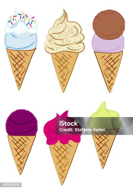 Various Types Of Waffle Ice Stock Illustration - Download Image Now - Cone Shape, Ice Cream Cone, Soft Serve Ice Cream