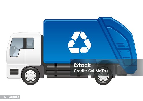 istock Garbage truck isolated on a white background. 1129240103