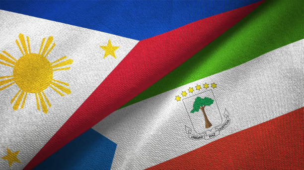 istock Philippines and Equatorial Guinea two flags textile cloth, fabric texture 1129244442
