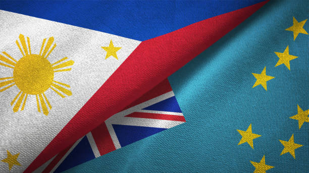 istock Philippines and Tuvalu two flags textile cloth, fabric texture 1129244547
