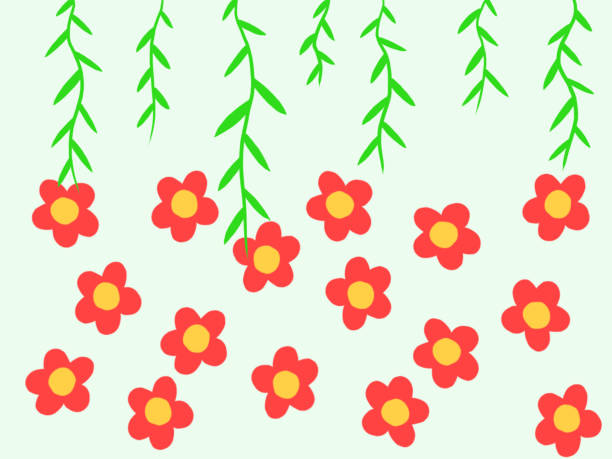 Numerous red flowers background and Leaf Directly drawn illustration 민들레 stock illustrations