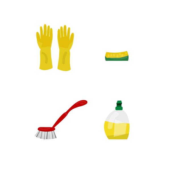 ilustrações, clipart, desenhos animados e ícones de objetos para lavar pratos - scrub brush