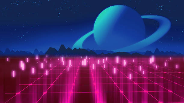 istock Retro futuristic background 1980s style 3d illustration. 1129261611