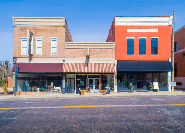 Main Street in Rogers, Arkansas Historic downtown district of Rogers, Arkansas. rural main street stock pictures, royalty-free photos & images