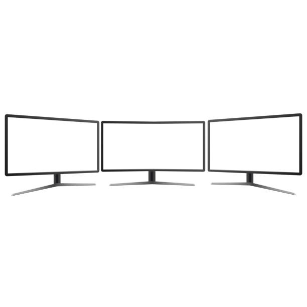 istock Wide screen TV monitor mock up. Left right and front view. Vector. 1129273325