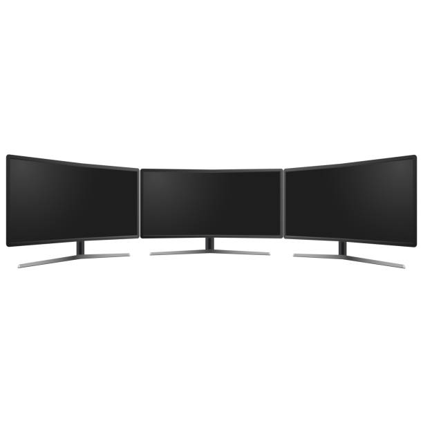 istock Wide screen TV monitor mock up. Left right and front view. Vector. 1129273380