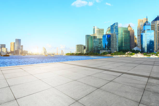 istock Empty floor and financial district cityscape in Shanghai 1129273409