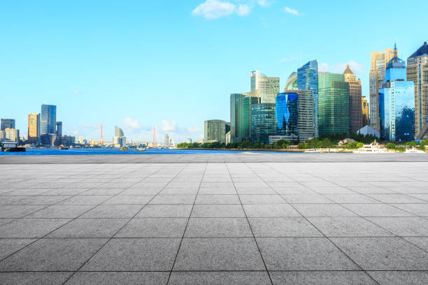 istock Empty floor and financial district cityscape in Shanghai 1129273433