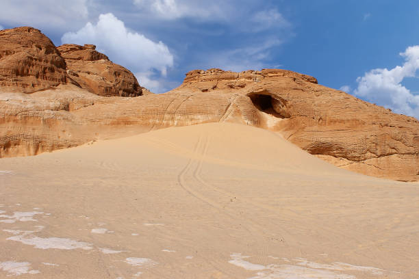 istock Desert with mountains and sand. 1129283150