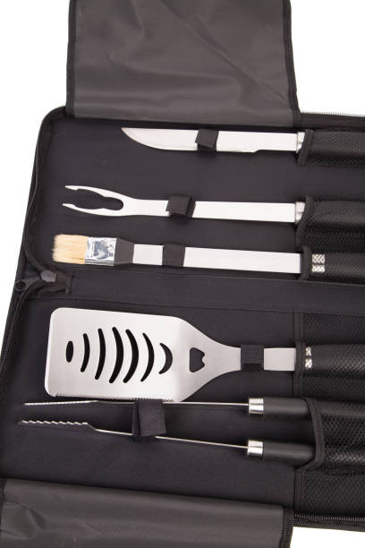 istock Set of tools for bbq in black bag. 1129288286