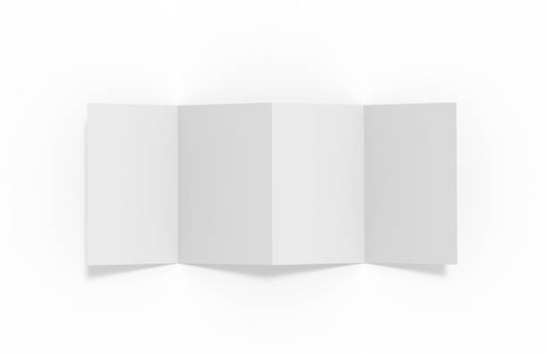 folleto plegable acordeón, cuatro doble folleto, ocho páginas folleto cuatro de panel, concertina fold imitan para arriba de la plantilla, ilustración 3d - accordion fotografías e imágenes de stock