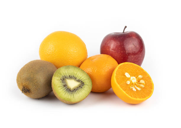 istock Fresh healthy mixed fruits on white background. summer concept. 1129294230