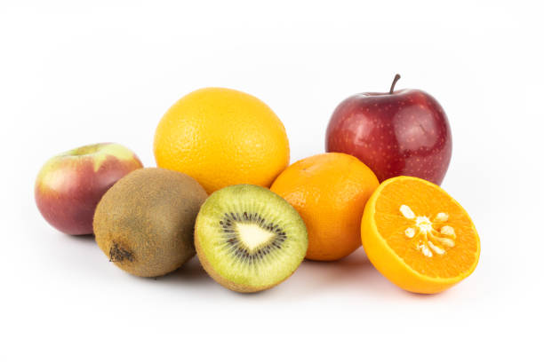 istock Fresh healthy mixed fruits on white background. summer concept. 1129294269