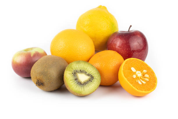 istock Fresh healthy mixed fruits on white background. summer concept. 1129294330