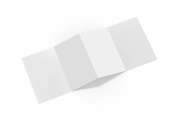 Accordion fold brochure, four fold brochure, eight pages four panel leaflet, concertina fold mock up template, 3d illustration