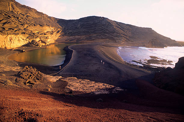 Canary Islands Lanzarote The Marine Crater El Golfo with the Lagoons stock photo
