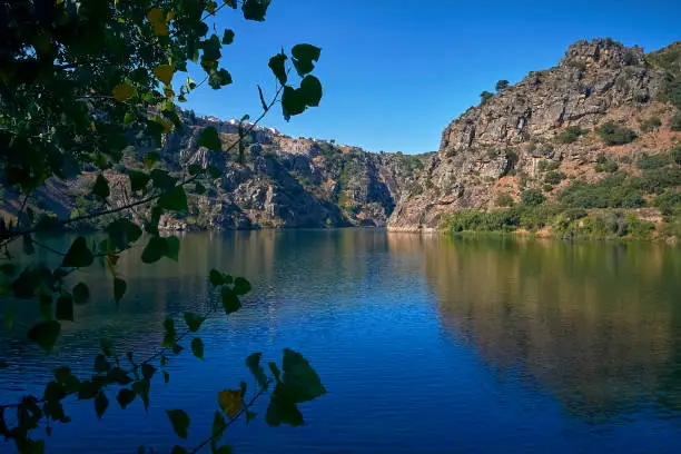 Duero river in the vicinity of the natural park of the Arribes del Duero and the natural park of Do Douro International. beautiful shot of the entrance of the canyon.