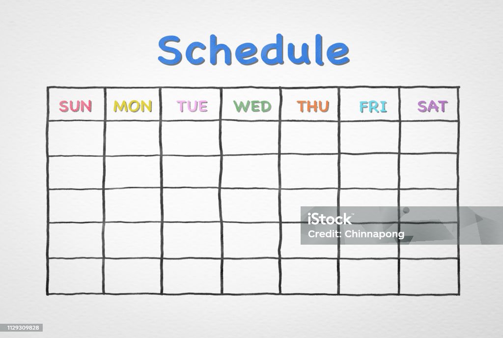 Timetable Drawable Freehand Pen Doodle Sketch Drawing Of Blank Monthly Grid Timetable ...