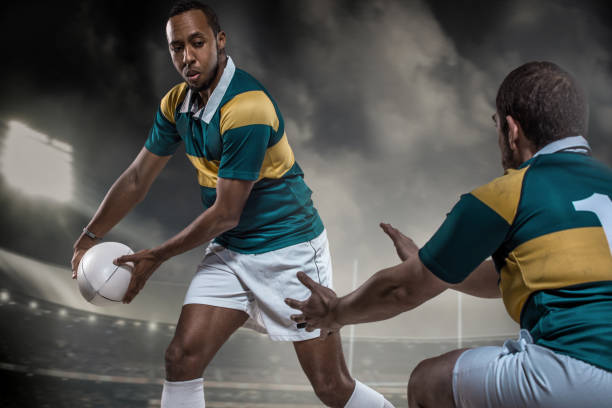 istock Two Rugby Players in a game 1129311940