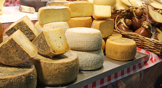 Pecorino cheese and more italian foods for sale at local market