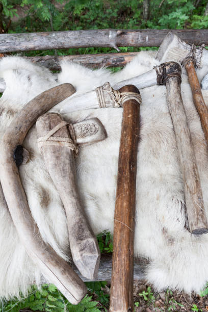 istock Different kind of stone age axes in a row 1129314125