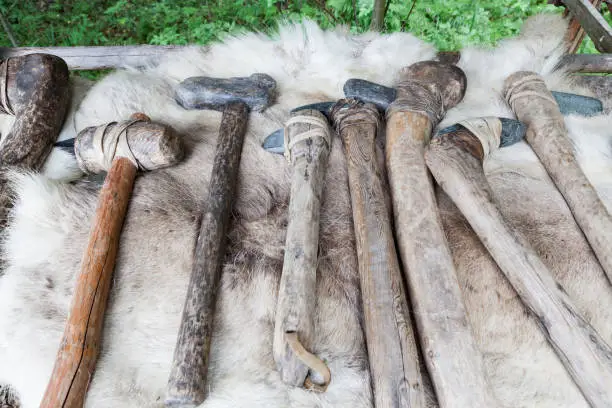 Photo of Different kind of stone age axes in a row