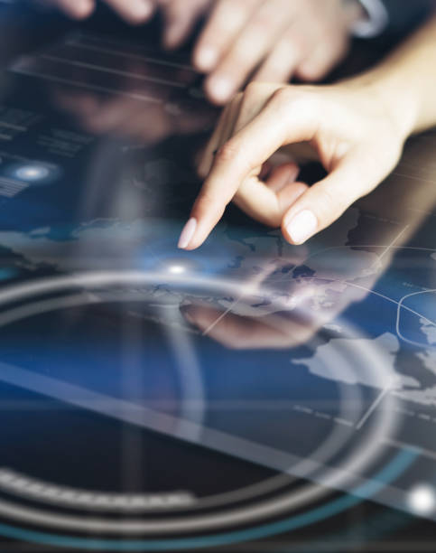 istock Working on progect with futuristic digital tablet 1129315416