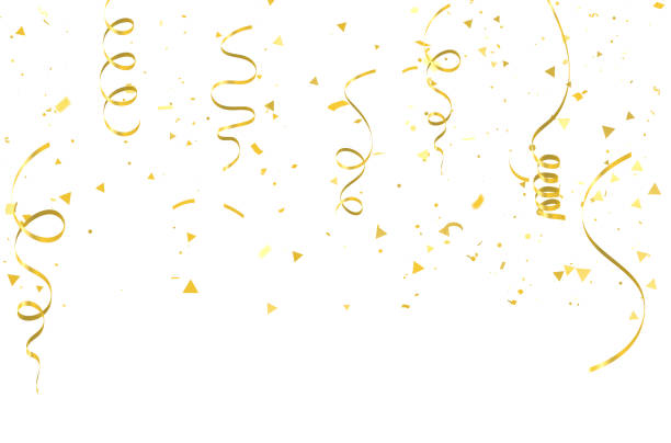 istock White background with gold confetti Celebration carnival ribbons. luxury greeting rich card. 1129317091