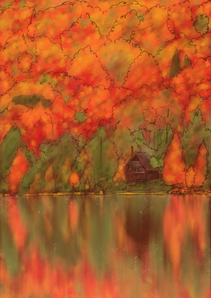 Autumn The warm, enveloping colors of the trees in autumn are reflected in a body of water. acero stock illustrations