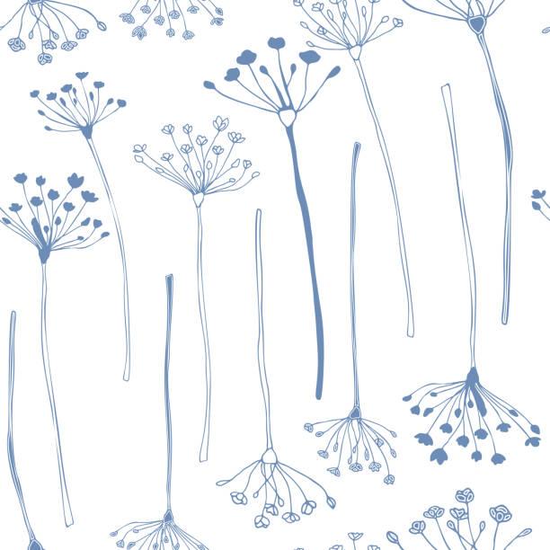 botaniczna kwiatowa wektorowa bez szwu z ręcznie rysowanymi ziołami, roślinami, kwiatami i liśćmi. - angelica stock illustrations