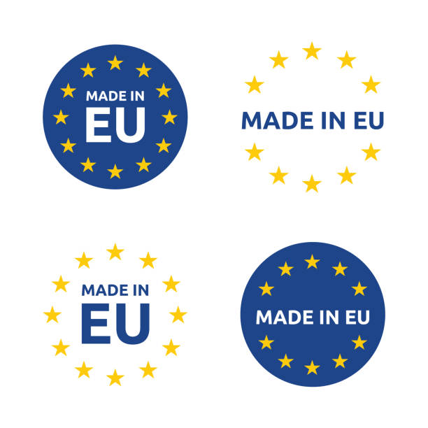 hergestellt in europa icon set, europäische union produktetiketten - making stock-grafiken, -clipart, -cartoons und -symbole