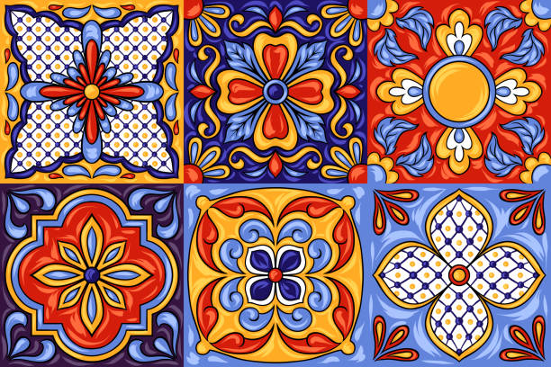 mexikanische talavera fliesenmuster. ethnischen folk ornament. - spain spanish culture art pattern stock-grafiken, -clipart, -cartoons und -symbole