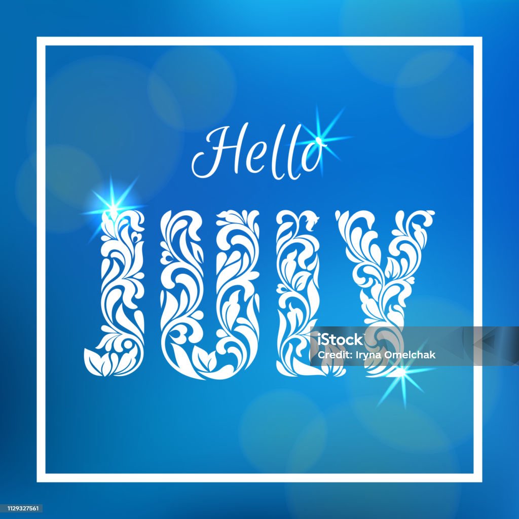 July Decorative Type Text Lettering Vector Hello July Decorative Font Made In Swirls And Floral Elements Stock ...